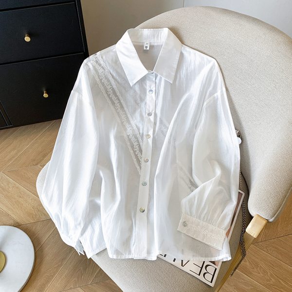 Sunscreen splice lace Casual light luxury thin loose shirt